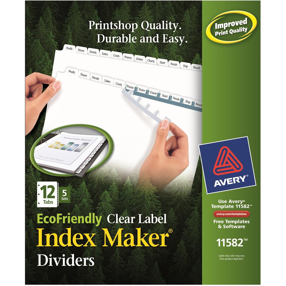Avery&reg; Eco-friendly Index Makers Dividers - 60 x Divider(s) - 12 Print-on Tab(s) - 12 - 12 Tab(s)/Set - 8.5" Divider Width x 11" Divider Length - 3 Hole Punched - White Paper Divider - White Paper. Picture 1