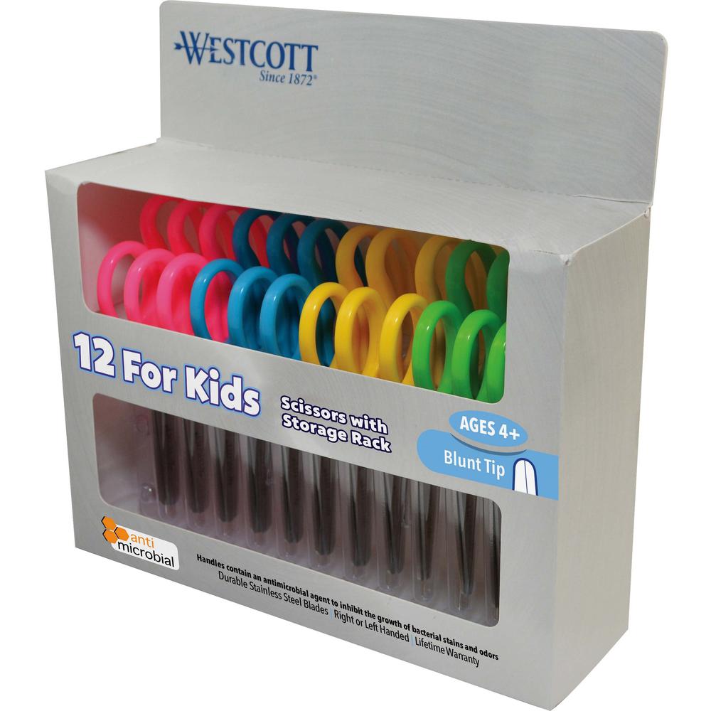 Westcott 5" Antimicrobial Kids Blunt Scissors - 5" Overall Length - Straight-left/right - Stainless Steel - Blunted Tip - Assorted - 12 / Pack. Picture 1