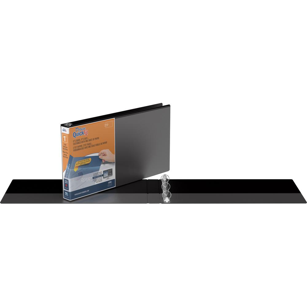 QuickFit Landscape Round Ring View Binder for Spreadsheets - 1" Binder Capacity - Legal - 8 1/2" x 14" Sheet Size - Round Ring Fastener(s) - 2 Internal Pocket(s) - Black - Recycled - Heavy Duty, Locki. Picture 1