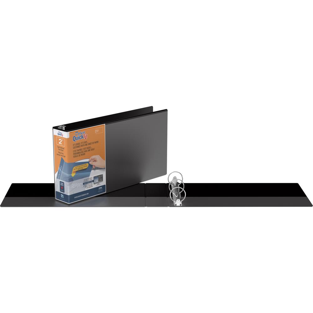 QuickFit Landscape Round Ring View Binder for Spreadsheets - 2" Binder Capacity - Legal - 8 1/2" x 14" Sheet Size - Round Ring Fastener(s) - 2 Internal Pocket(s) - Black - Recycled - Heavy Duty - 1 Ea. Picture 1