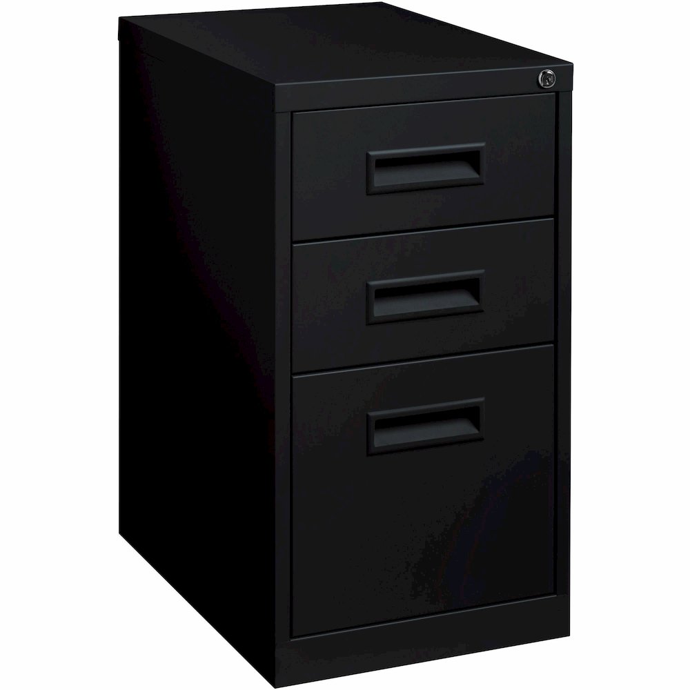Lorell 22" Box/Box/File Mobile File Cabinet with Recessed Pull - 15" Width x 22" Depth x 27.7" Height - 3 x Drawer(s) for Box, File - Letter - Security Lock, Ball-bearing Suspension - Black - Powder C. Picture 1