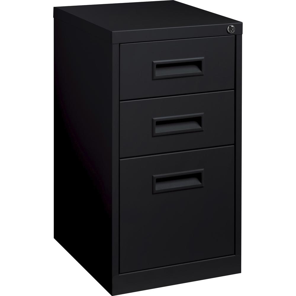 Lorell 19" Box/Box/File Mobile File Cabinet with Recessed Pull - 15" Width x 19" Depth x 28" Height - 3 x Drawer(s) for Box, File - Letter - Ball-bearing Suspension - Black - Steel - Recycled. Picture 1