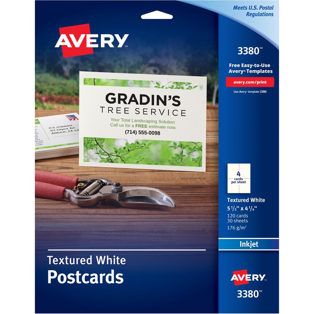 Avery&reg; Matte Textured Postcards - 90 Brightness - 4 1/4" x 5 1/2" - Textured Matte - 120 / Box - Rounded Corner, Micro Perforated, Smudge-free, Jam-free - White. Picture 1