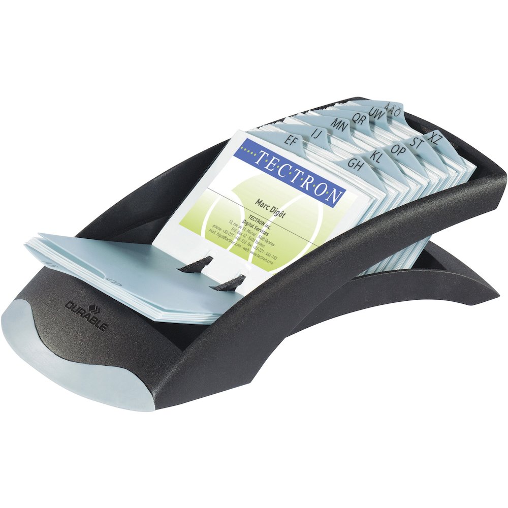 VISIFIX Desk Business Card Files - 200 Card Capacity - For 2.87" x 4.12" Size Card - Black, Gray. Picture 1