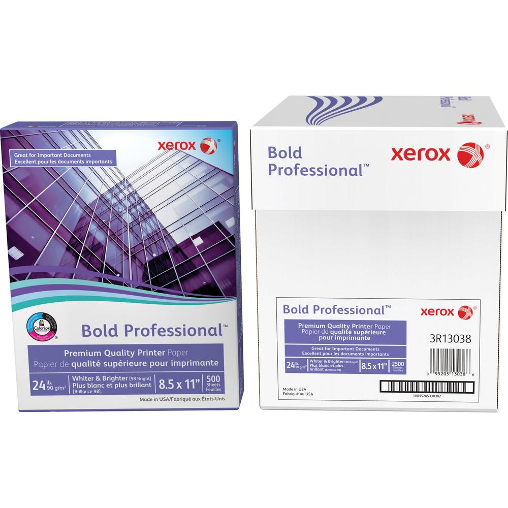 Xerox Bold Professional Quality Paper - White - Letter - 8 1/2" x 11" - 24 lb Basis Weight - Chlorine-free, Acid-free, ColorLok Technology, Jam-free - White - 500 / Ream. Picture 1