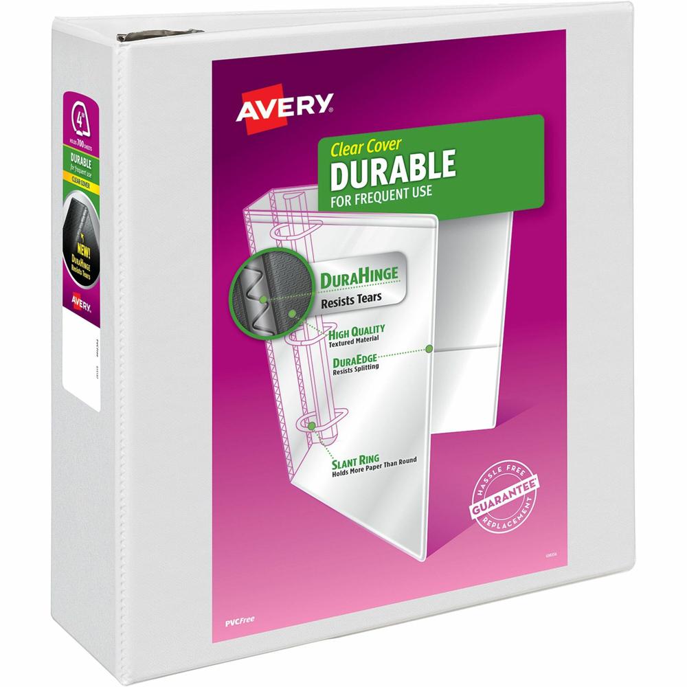 Avery Durable View 3 Ring Binder, 4" EZD Rings, 1 White Binder - Avery&reg; Durable View 3 Ring Binder, 4" EZD(R) Rings, 1 White Binder (09801). Picture 1