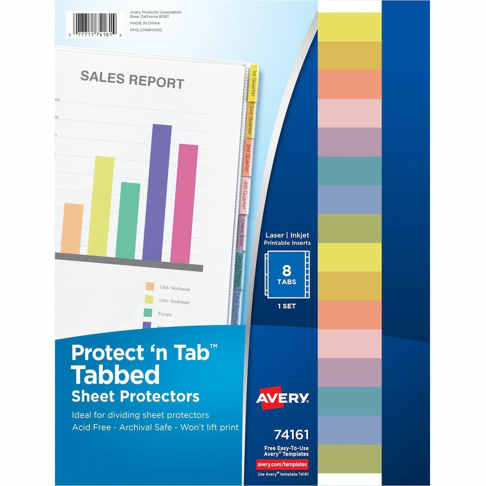 Avery&reg; Tabbed Sheet Protectors - 10 x Sheet Capacity - For Letter 8 1/2" x 11" Sheet - 3 x Holes - Ring Binder - Top Loading - Clear - Polypropylene - 8 / Set. Picture 1