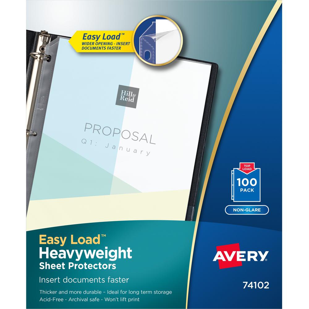 Avery&reg; Heavyweight Sheet Protectors - For Letter 8 1/2" x 11" Sheet - 3 x Holes - Ring Binder - Top Loading - Clear - Polypropylene - 100 / Box. Picture 1