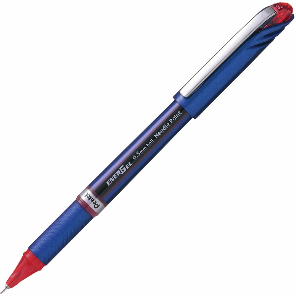 EnerGel EnerGel NV Liquid Gel Pens - Red Ink - Gel-based - Blue Barrel - Metal Tip - 12 / Box. Picture 1