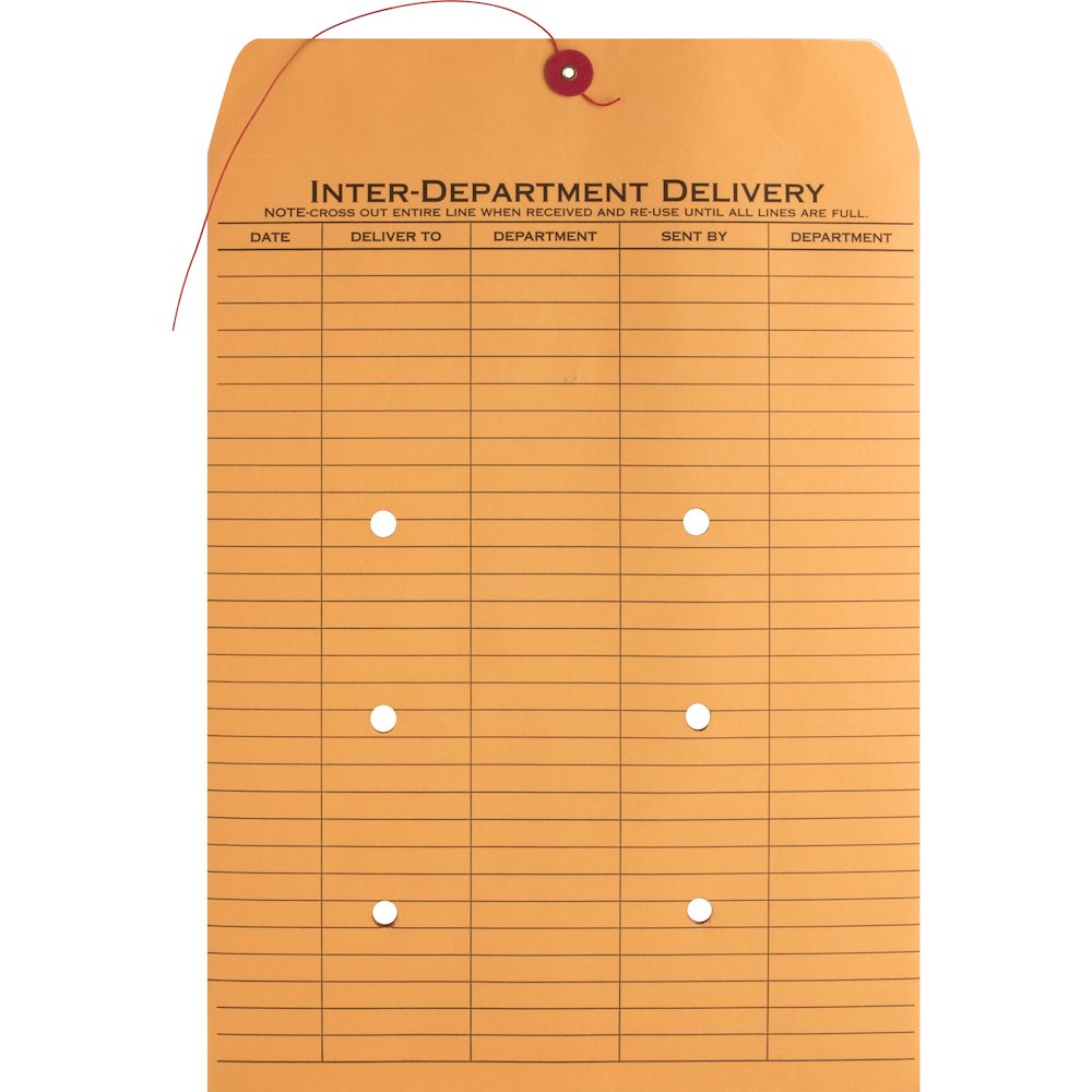 Business Source 2-sided Inter-Department Envelopes - Inter-department - 10" Width x 13" Length - 28 lb - String/Button - Kraft - Kraft - 100 / Box. Picture 1