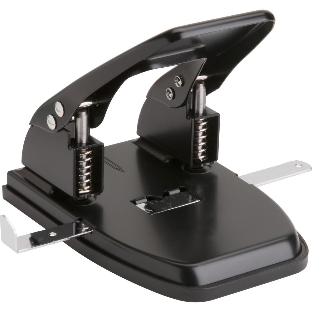 Business Source Heavy-duty 2-Hole Punch - 2 Punch Head(s) - 30 Sheet of 20lb Paper - 9/32" Punch Size - Round Shape - Steel, Rubber - Black. Picture 1