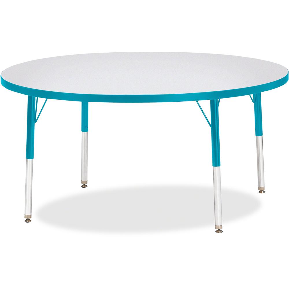 Jonti-Craft Berries Elementary Height Color Edge Round Table - Teal Round Top - Four Leg Base - 4 Legs - Adjustable Height - 15" to 24" Adjustment x 1.13" Table Top Thickness x 48" Table Top Diameter . Picture 1