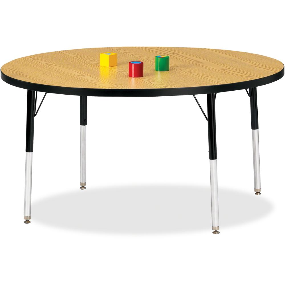 Jonti-Craft Berries Adult Height Color Top Round Table - Black Oak Round, Laminated Top - Four Leg Base - 4 Legs - Adjustable Height - 24" to 31" Adjustment x 1.13" Table Top Thickness x 48" Table Top. Picture 1
