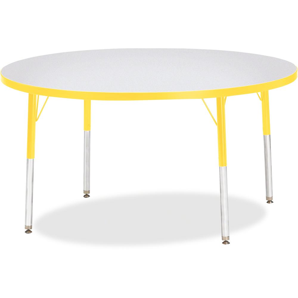 Jonti-Craft Berries Adult Height Color Edge Round Table - Laminated Round, Yellow Top - Four Leg Base - 4 Legs - Adjustable Height - 24" to 31" Adjustment x 1.13" Table Top Thickness x 48" Table Top D. Picture 1