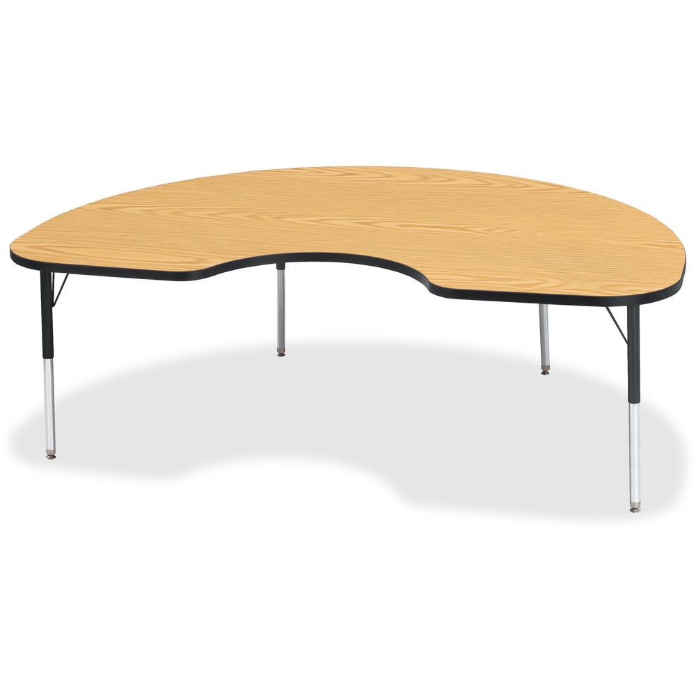 Jonti-Craft Berries Elementary Height Color Top Kidney Table - Black Oak Kidney-shaped, Laminated Top - Four Leg Base - 4 Legs - Adjustable Height - 15" to 24" Adjustment - 72" Table Top Length x 48" . Picture 1