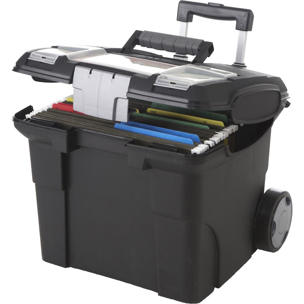 Storex Premium File Cart - Telescopic Handle - Steel, Plastic - 15" Length x 16.4" Width x 17" Depth Height - Black - 1 Each. Picture 1