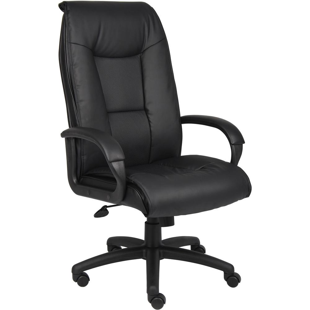 Boss B7601 High Back Executive Chair - Black Leather Seat - Black Frame - 5-star Base - 1 Each. Picture 1