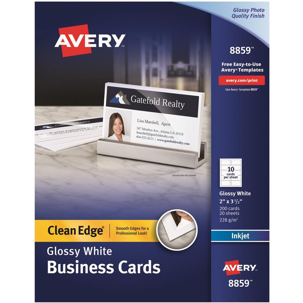 Avery&reg; Clean Edge Business Cards, 2" x 3.5" , Glossy, 200 (08859) - 110 Brightness - 8 1/2" x 11" - 83 lb Basis Weight - 227 g/m² Grammage - Glossy - 200 / Pack - Heavyweight, Rounded Corner,. Picture 1