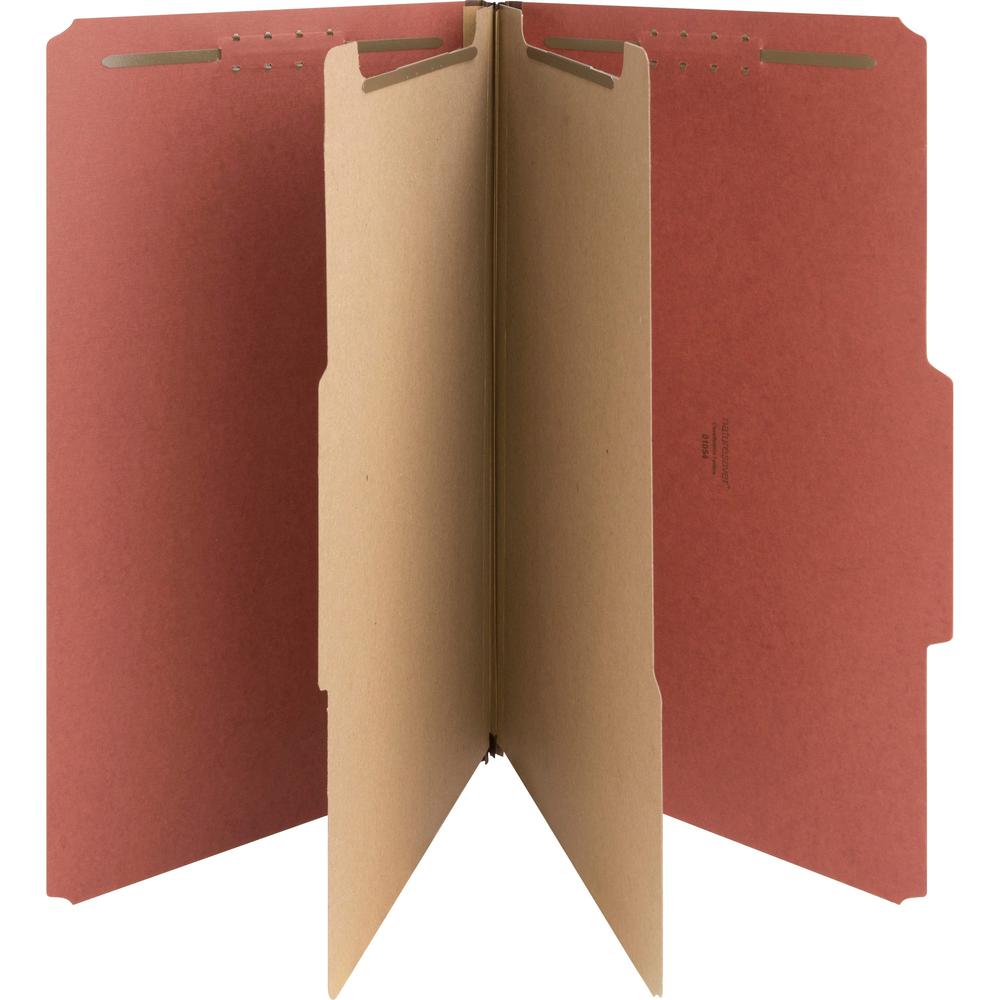 Nature Saver 2/5 Tab Cut Legal Yes Classification Folder - 8 1/2" x 14" - 6 Fastener - 2" for Folder, 1" for Divider - 2 Divider - 25 pt. - Pressboard - Red - Tyvek Gusset - 100% Recycled - 10 / Box. Picture 1