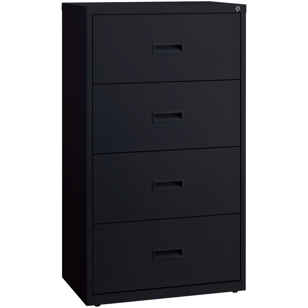 Lorell Value Lateral File - 4-Drawer - 30" Width x 18.6" Depth x 52.5" Height - 4 x Drawer(s) for File - A4, Legal, Letter - Adjustable Glide, Ball-bearing Suspension, Label Holder - Black - Steel - R. Picture 1