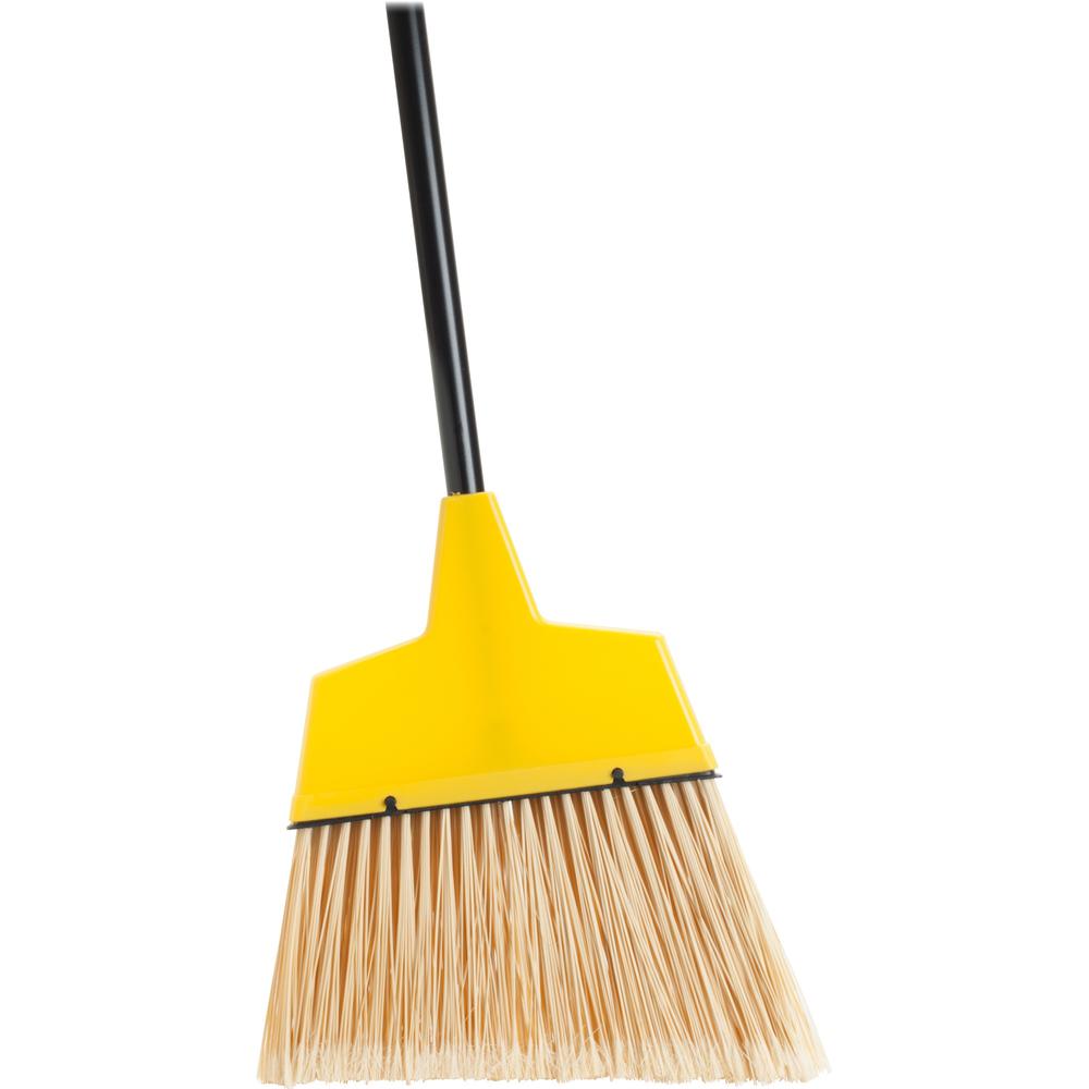 Genuine Joe Angle Broom - Polyvinyl Chloride (PVC) Bristle - 47" Handle Length - 54.5" Overall Length - Steel Handle - Yellow - 1 Each. Picture 1