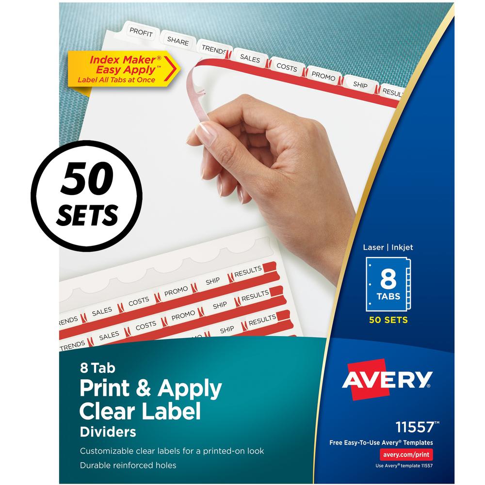 Avery&reg; Index Maker Index Divider - 400 x Divider(s) - Print-on Tab(s) - 8 - 8 Tab(s)/Set - 8.5" Divider Width x 11" Divider Length - 3 Hole Punched - White Paper Divider - White Paper Tab(s) - 50 . Picture 1