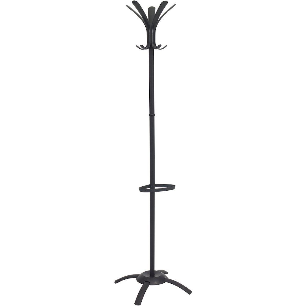 Alba Black Coat Stand - 10 Pegs - 68.9" Height x 19.7" Width - for Coat, Umbrella, Clothes - Metal - Black - Powder Coated - 1 Each. Picture 1