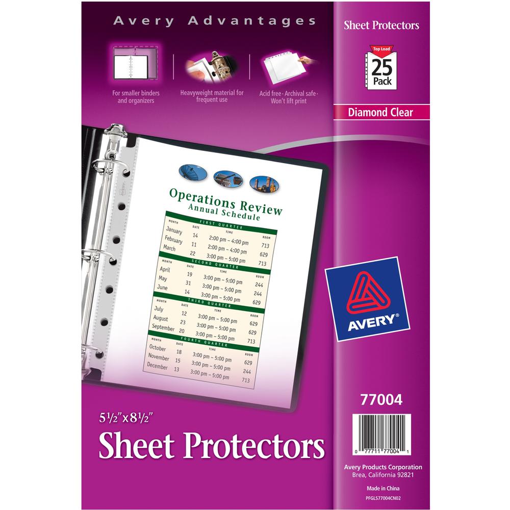 Avery&reg; Mini Diamond Clear Heavyweight Sheet Protectors - 1 x Sheet Capacity - 5 1/2" x 8 1/2" Sheet - 7 x Holes - 3 x Rings - Top Loading - Rectangular - Clear - Polypropylene - 25 / Pack. Picture 1