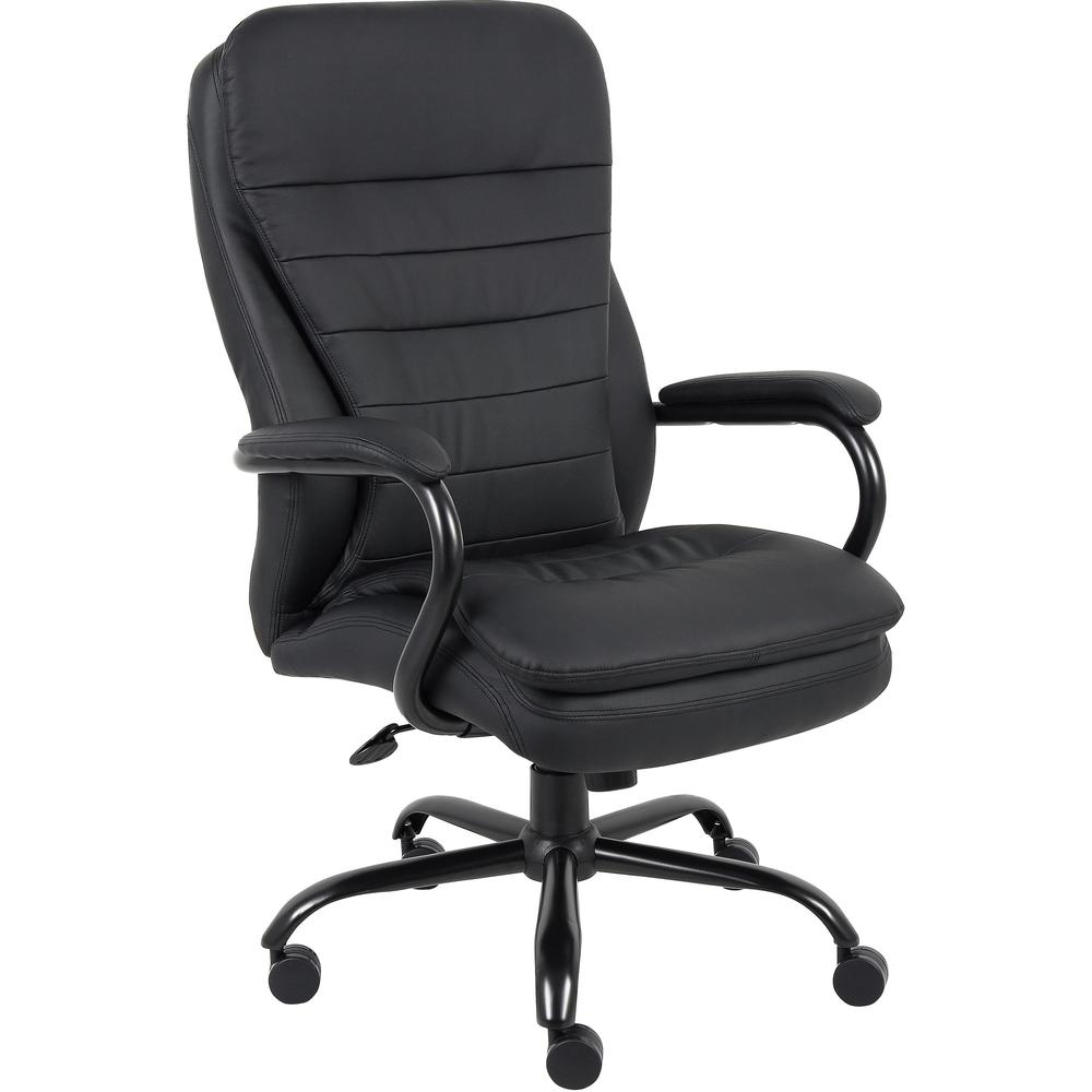 Lorell Big & Tall Double Cushion Executive High-Back Chair - Black Seat Color - Leather Seat Material - Black Back Color - Leather Back Material - 5-star Base - Black - 1 Each. Picture 1