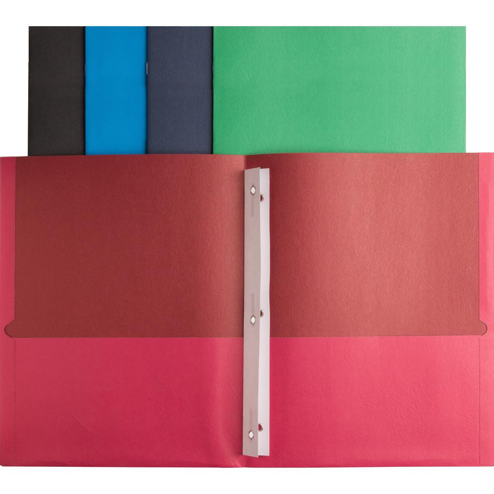 Business Source Letter Recycled Pocket Folder - 8 1/2" x 11" - 100 Sheets Capacity - 3 x Prong Fastener - 2 Inside Front & Back Pocket - Leatherette - Assorted - 35% Recycled - 25 / Box. Picture 1