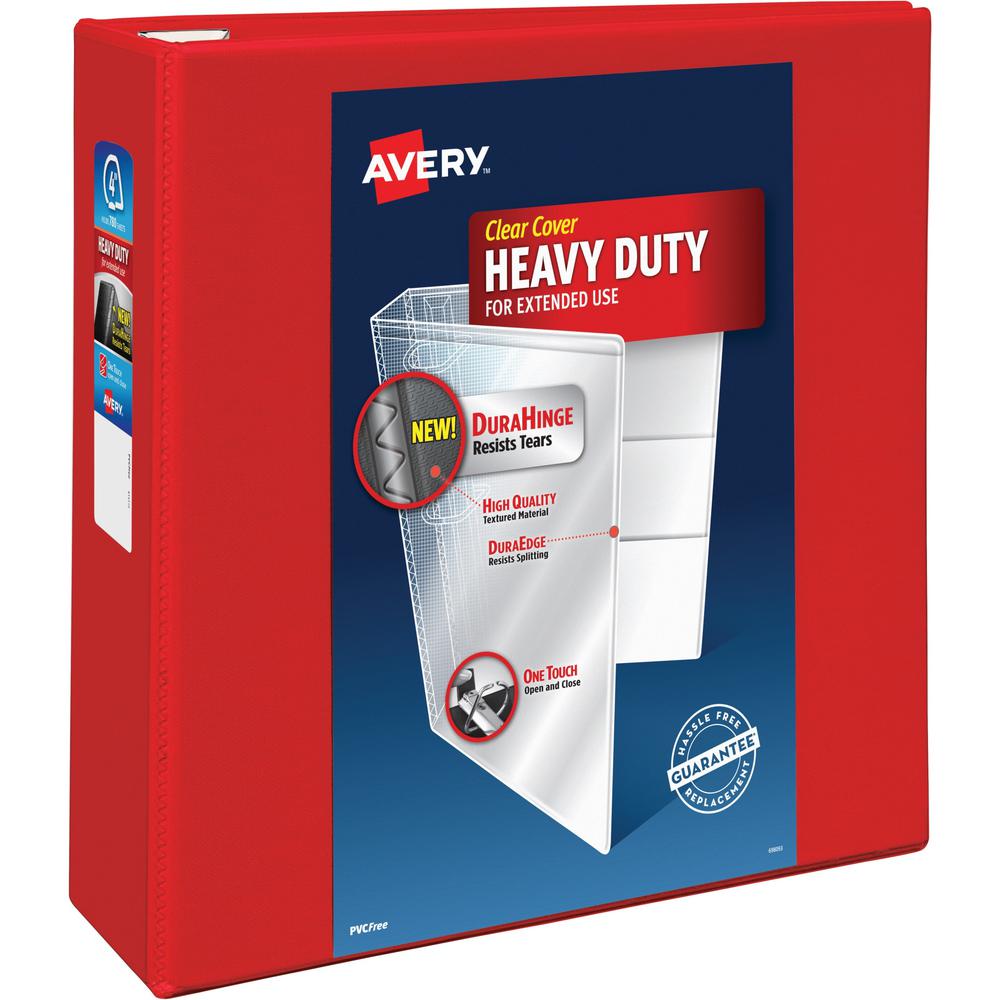 Avery&reg; Heavy-Duty View Red 4" Binder (79326) - Avery&reg; Heavy-Duty View 3 Ring Binder, 4" One Touch EZD&reg; Rings, 4.5" Spine, 1 Red Binder (79326). Picture 1