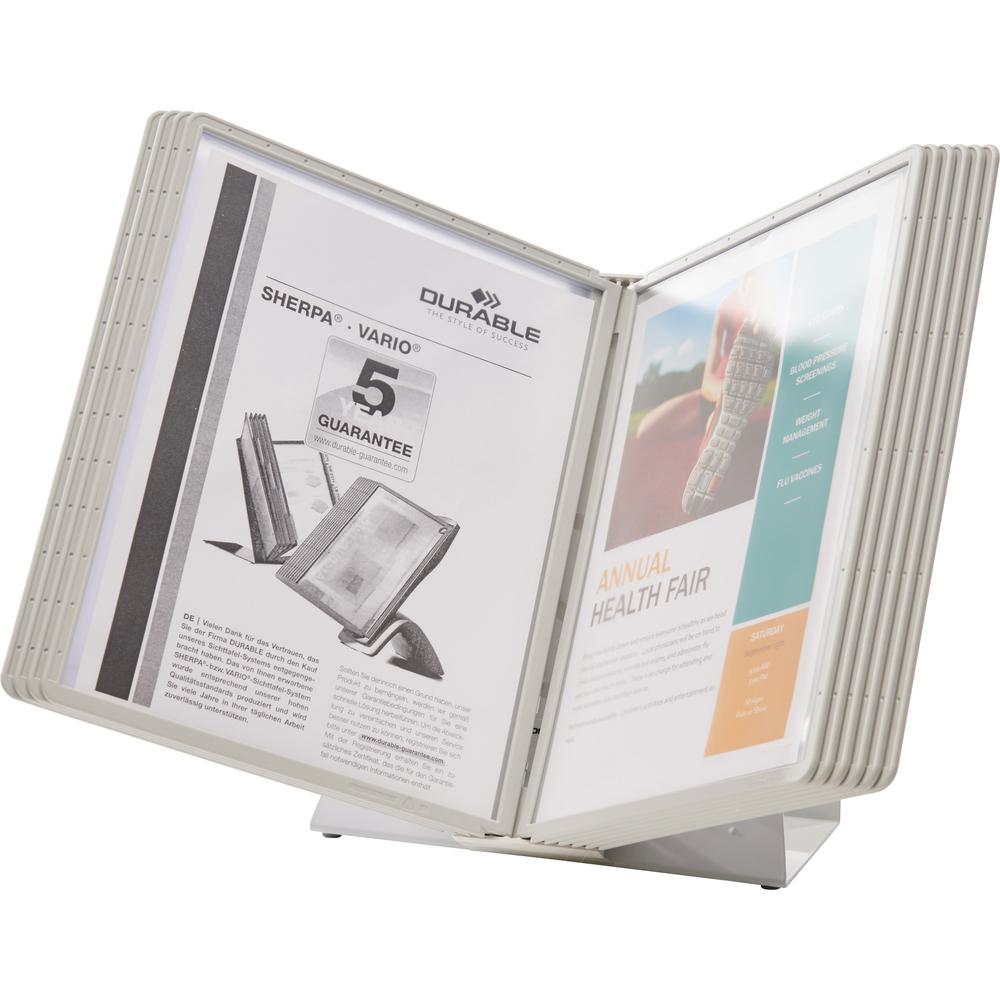 DURABLE&reg; VARIO&reg; Antimicrobial Desktop Reference Display System - Desktop - 10 Double Sided Panels - Letter Size - Antimicrobial Polypropylene Sleeves - Anti-Reflective/Non-Glare - Gray. Picture 1