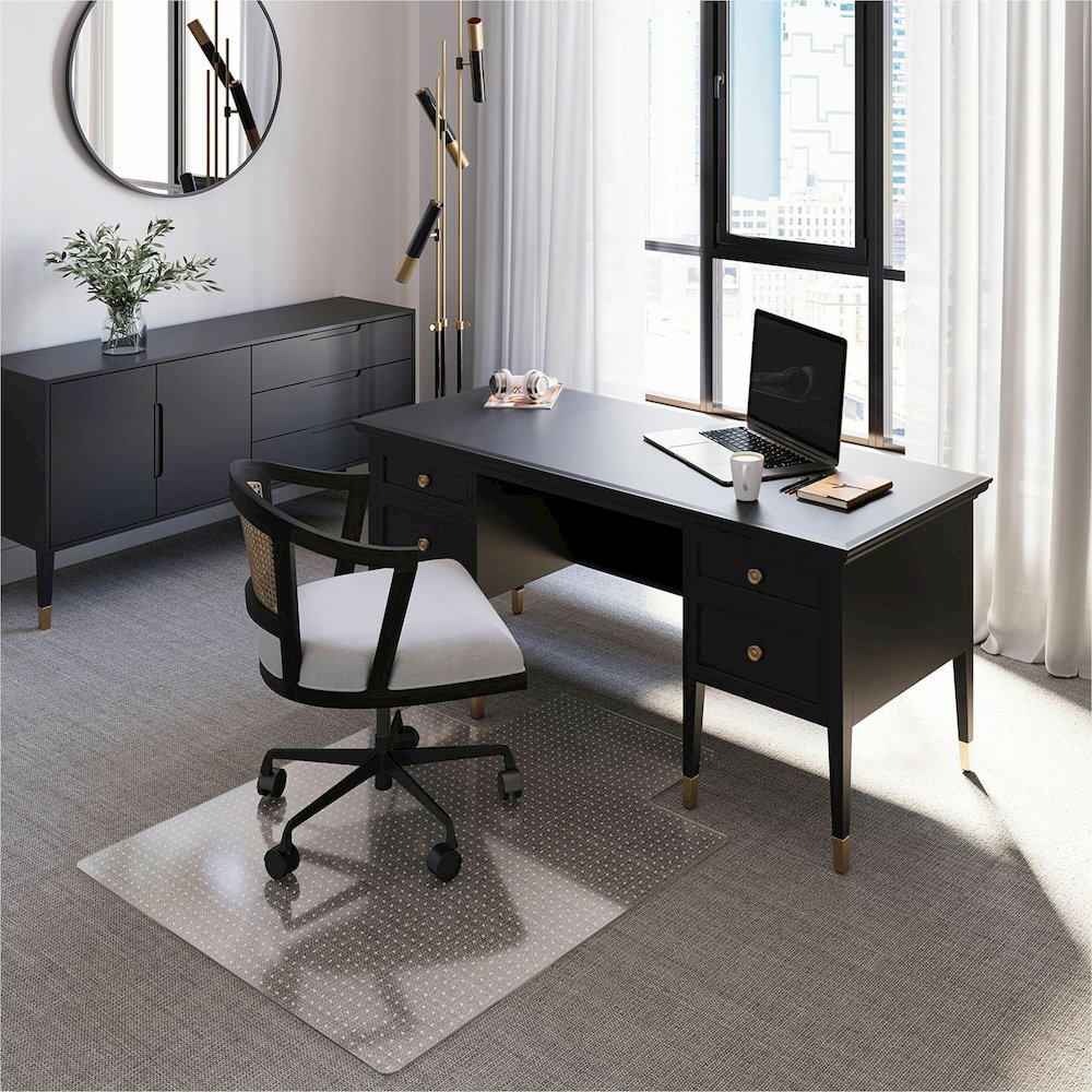 ES ROBBINS EverLife Chair Mat with Lip - Pile Carpet - 53" Length x 45" Width x 0.100" Thickness - Lip Size 12" Length x 25" Width - Vinyl - Clear - 1 Each. Picture 1