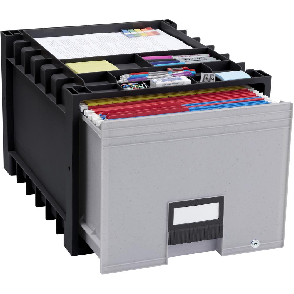 Storex Black/Gray Heavy-duty Archive Drawer - x 18" Width - External Dimensions: 14.3" Length x 18" Width x 12.3"Height - 50 lb - 13.69 gal - Media Size Supported: Letter - Heavy Duty - Stackable - Pl. Picture 1