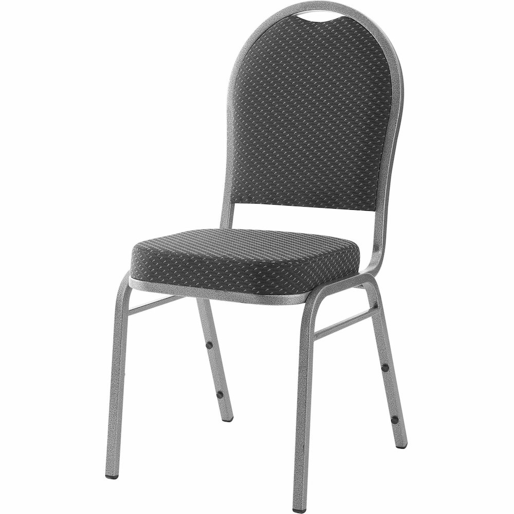 Lorell Round High-Back Upholstered Stack Chairs - Gray Seat Color - Fabric Seat Material - Gray Back Color - Fabric Back Material - Steel Frame Material - Four-legged Base - 4 / Carton. Picture 1