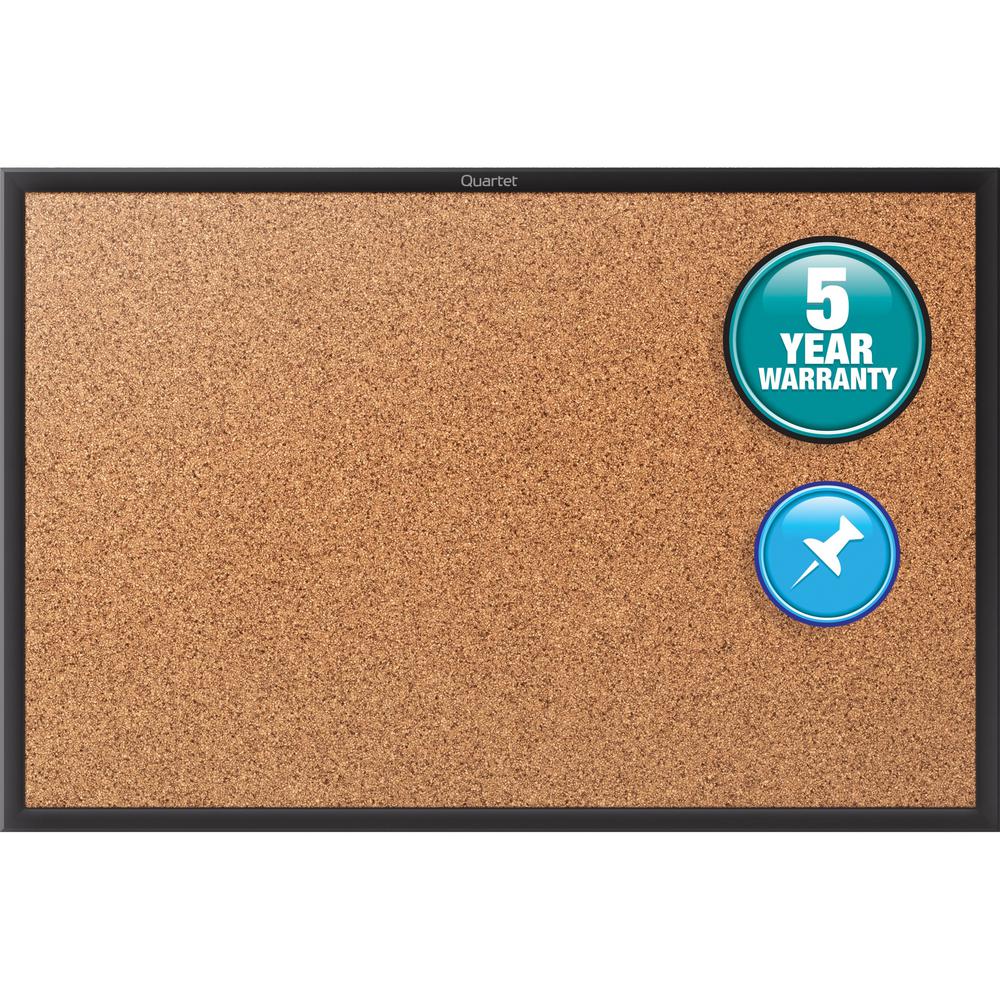 Quartet Classic Series Bulletin Board - 24" Height x 36" Width - Brown Natural Cork Surface - Self-healing, Durable, Sturdy - Black Aluminum Frame - 1 Each. Picture 1