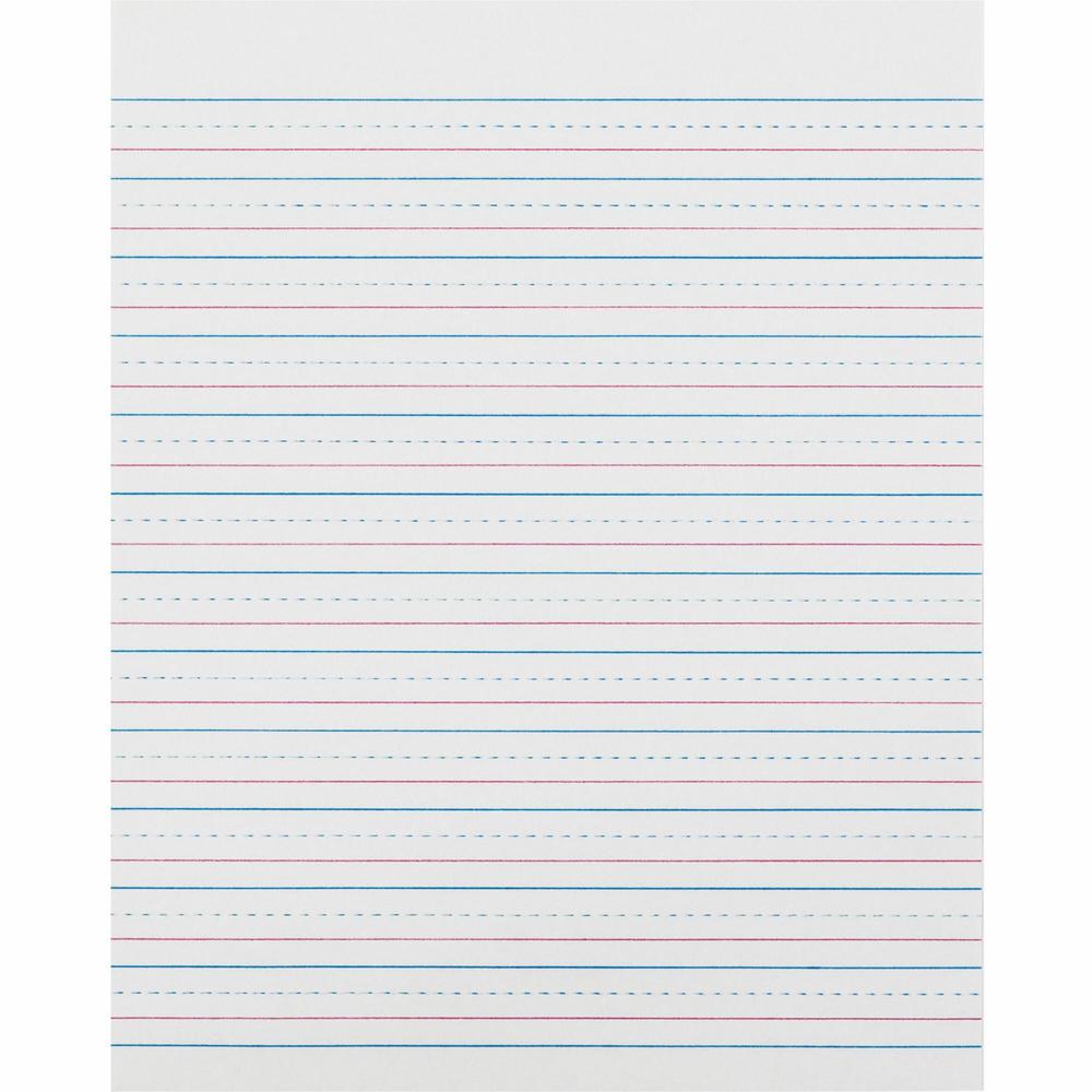 Zaner-Bloser Pacon Broken Midline Sulphite Paper - 500 Sheets - 0.50" Ruled - 8" x 10 1/2" - White Paper - 500 / Ream. Picture 1
