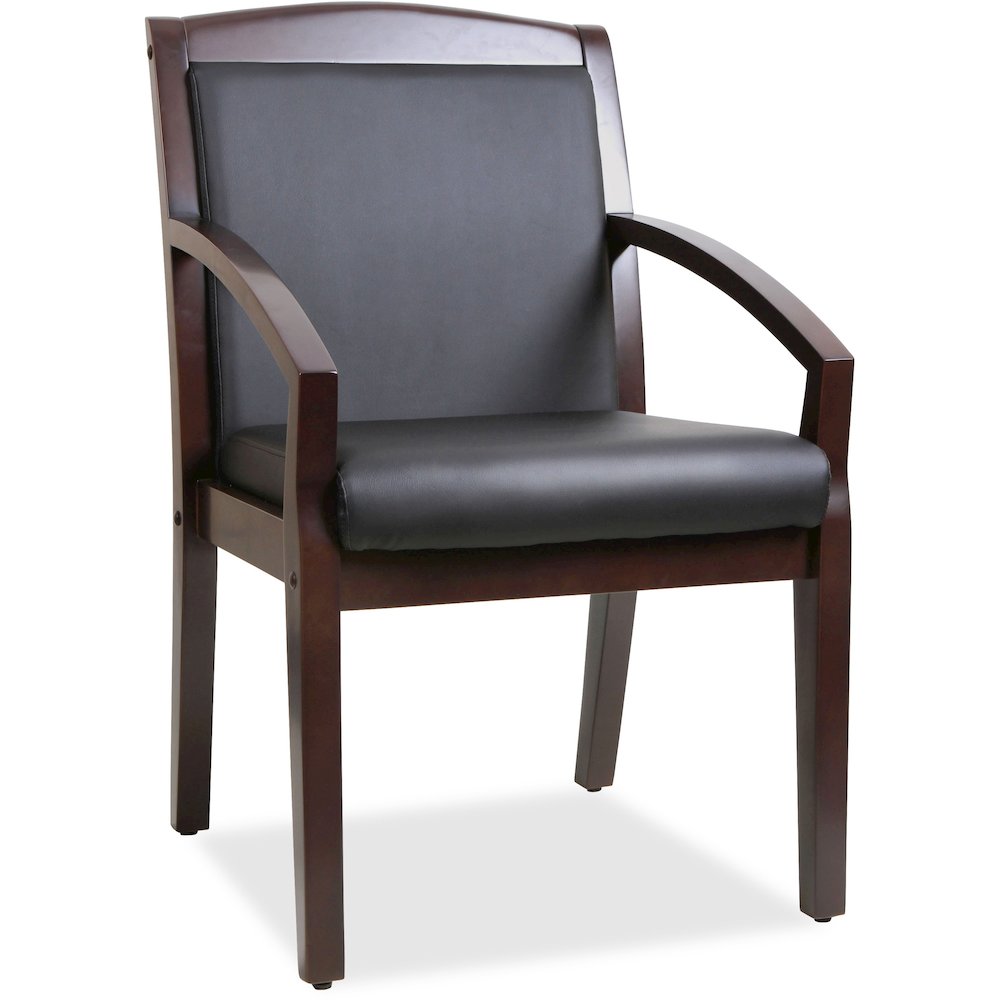 Lorell Sloping Arms Wood Frame Guest Chair - Black Seat Color - Bonded Leather Seat Material - Black Back Color - Bonded Leather Back Material - Espresso Frame Color - Wood Frame Material - Four-legge. Picture 1