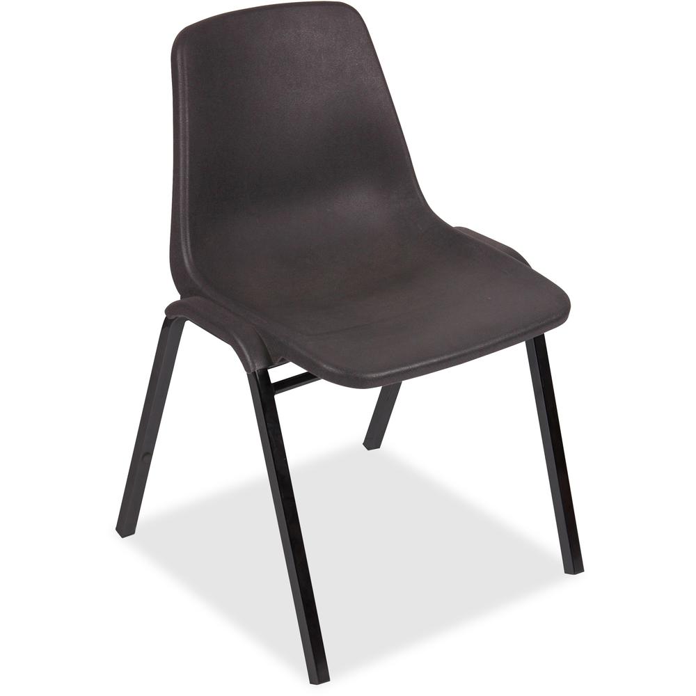 Lorell Molded Stacking Chairs - Black Polypropylene Seat - Black Polypropylene Back - Black, Powder Coated Metal Frame - Arched Base - 4 / Carton. Picture 1