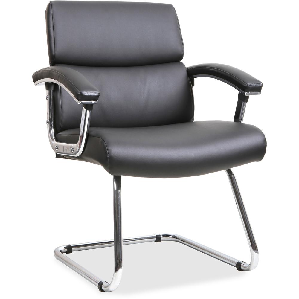 Lorell Padded Arm Guest Chair - Black Bonded Leather Seat - Black Back - Sled Base - Black - Leather - 1 Each. Picture 1