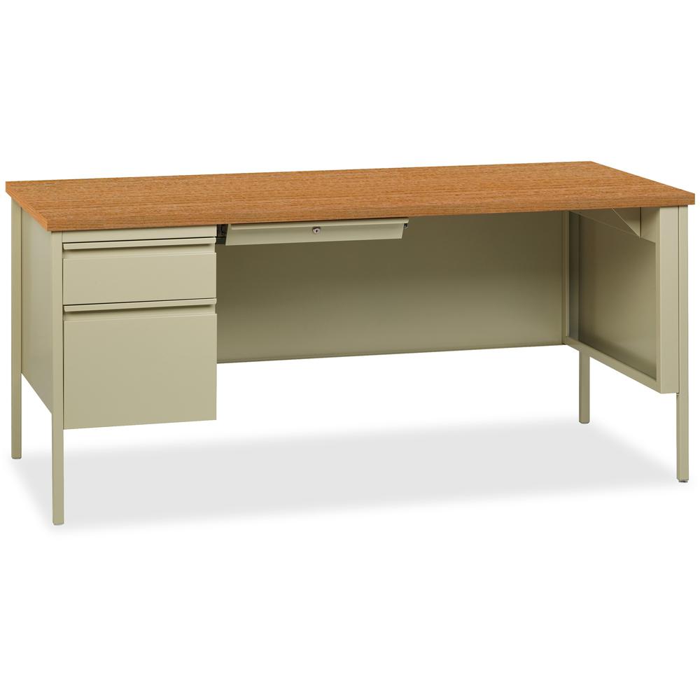 Lorell Fortress Series Left-Pedestal Desk - Rectangle Top - 66" Table Top Width x 30" Table Top Depth x 1.12" Table Top Thickness - 29.50" Height - Office, File - Assembly Required - Oak, Oak Laminate. Picture 1