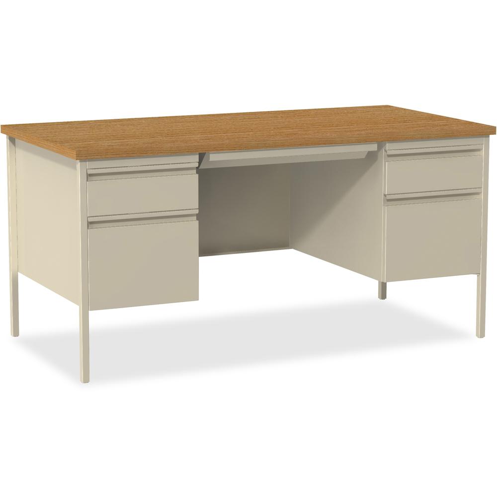Lorell Fortress Series Double-Pedestal Desk - Rectangle Top - 60" Table Top Width x 30" Table Top Depth x 1.12" Table Top Thickness - 29.50" Height - Office, File - Assembly Required - Oak, Oak Lamina. Picture 1