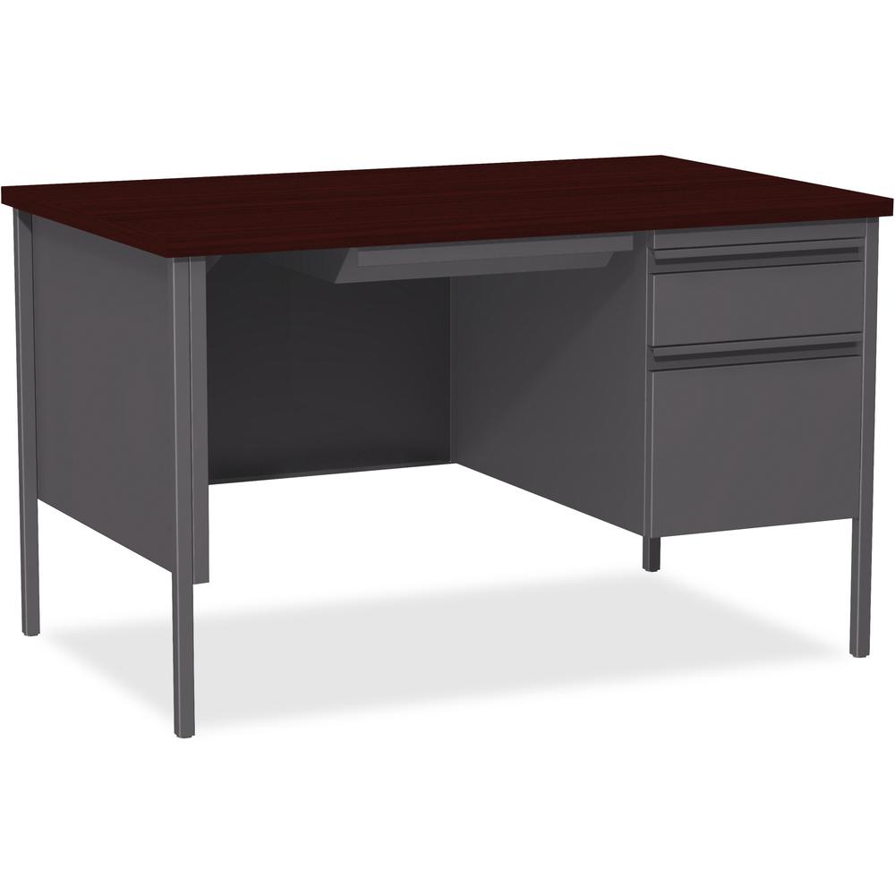 Lorell Fortress Series 48" Right Single-Pedestal Desk - Laminated Rectangle, Mahogany Top - 30" Table Top Length x 48" Table Top Width x 1.13" Table Top Thickness - 29.50" Height - Business Environmen. Picture 1