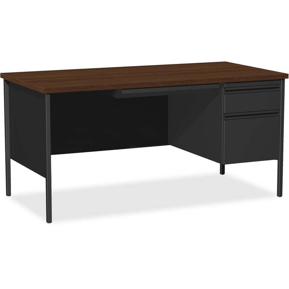 Lorell Fortress Series 66" Right-Pedestal Desk - Laminated Rectangle, Walnut Top - 30" Table Top Length x 66" Table Top Width x 1.13" Table Top Thickness - 29.50" Height x 66" Width x 30" Depth - Busi. Picture 1