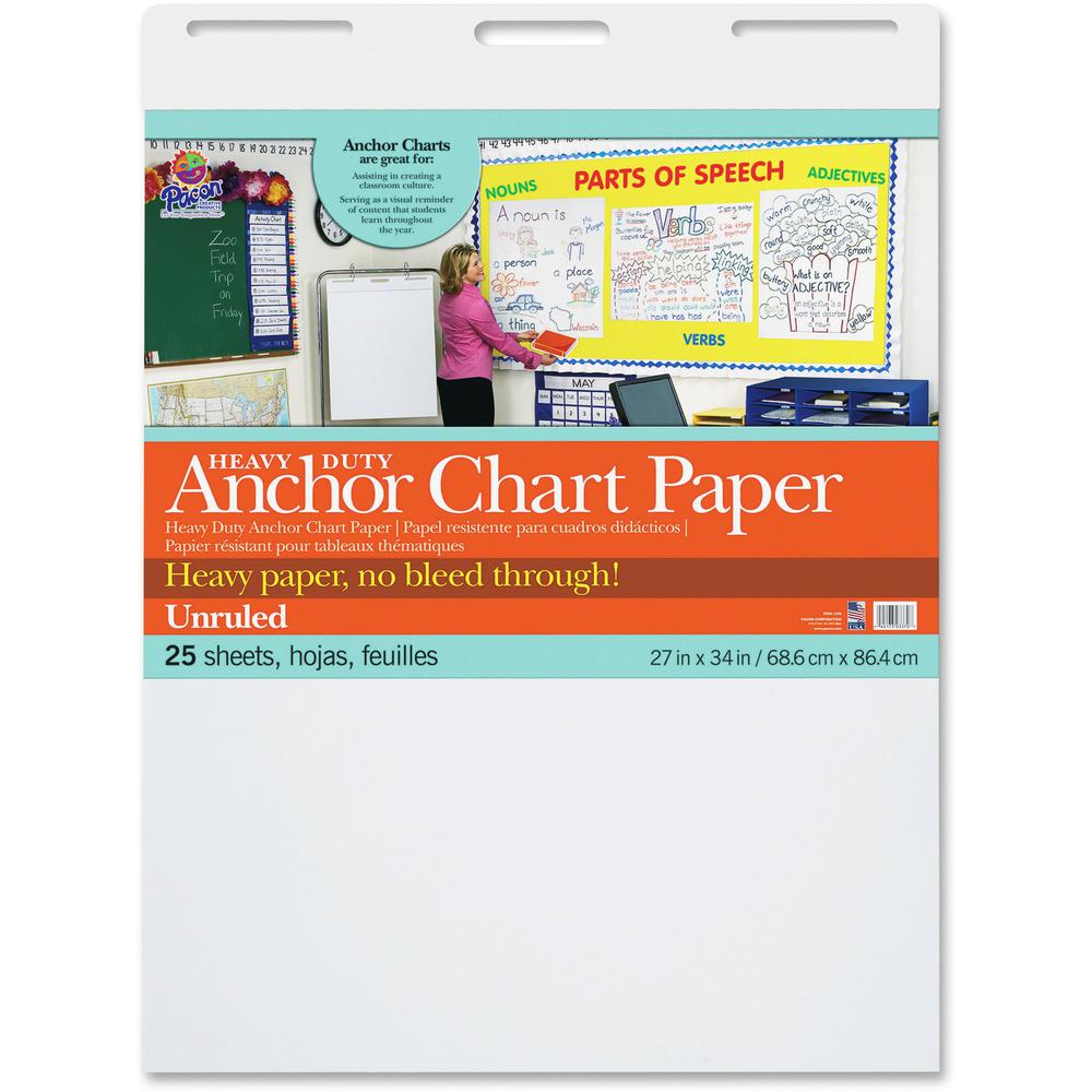 Pacon Heavy-duty Anchor Chart Paper - 25 Sheets - Plain - Unruled Front Ruling - 27" x 34" Sheet Size - White Paper - Heavy Duty, Resist Bleed-through, Recyclable, Built-in Carry Handle - 4 / Carton. Picture 1