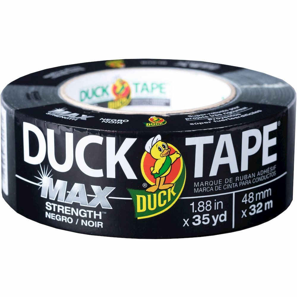 Duck MAX Strength Tape - Black - 35 yd Length x 1.88" Width - Black - Natural Rubber - Polyethylene Backing - For Indoor, Outdoor - 1 Roll. Picture 1