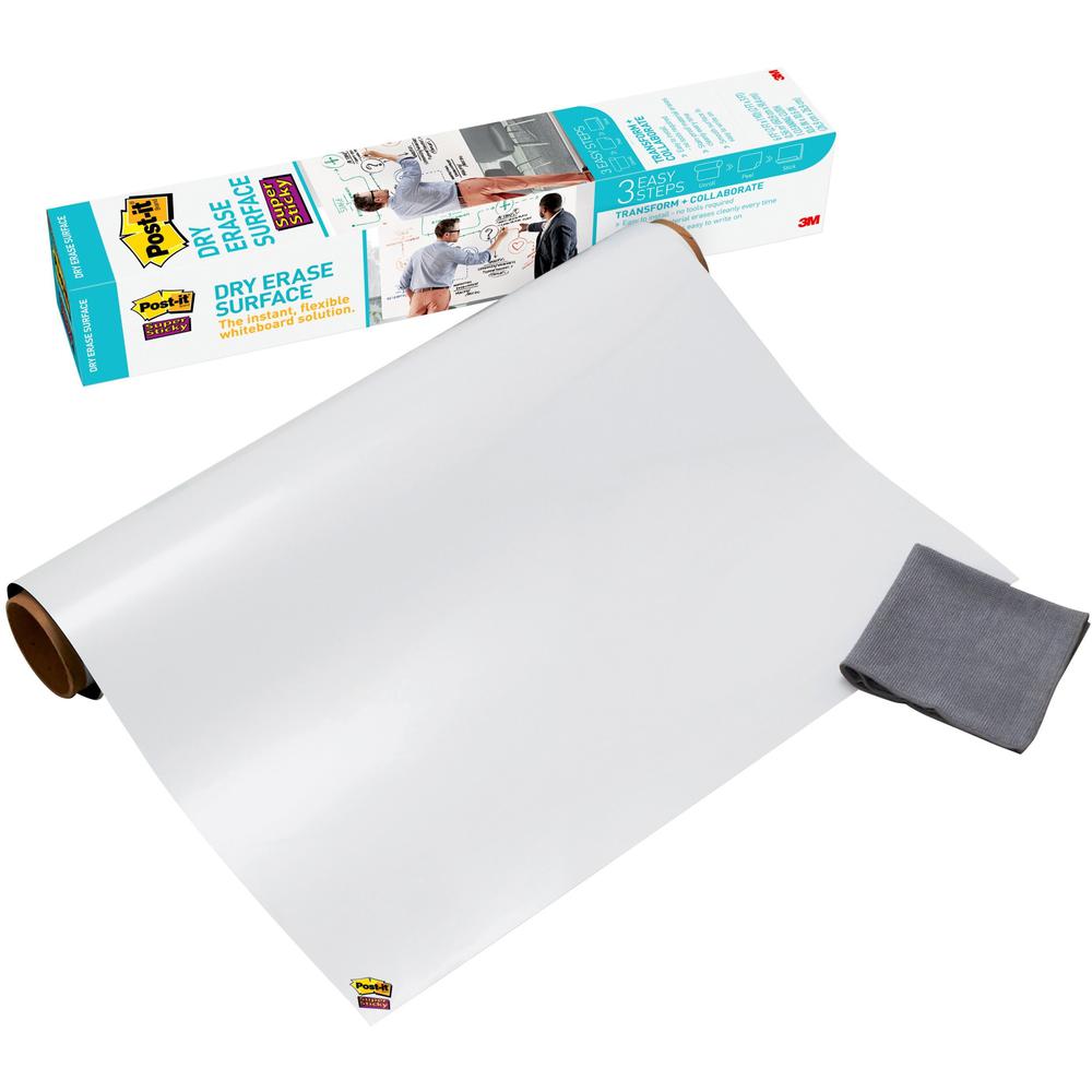 Post-it&reg; Self-Stick Dry-Erase Film Surface - White Surface - 24" (2 ft) Width x 36" (3 ft) Length - White Film - Rectangle - Flexible, Stain Resistant, Self-stick - 1 / Pack. Picture 1