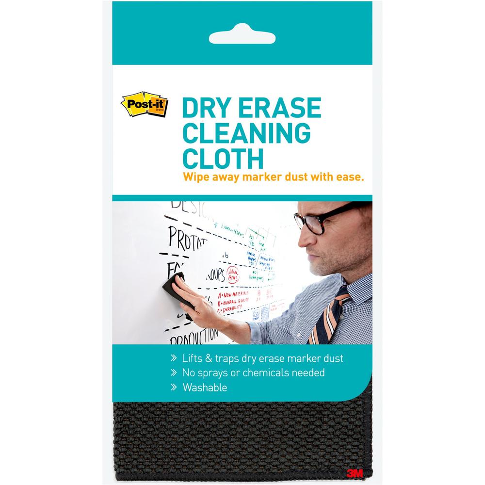 Post-it&reg; Dry-Erase Cleaning Cloth - 10.60" Width x 10.60" Length - Used as Dust Remover, Mark Remover - Washable - Black - 1Each. Picture 1