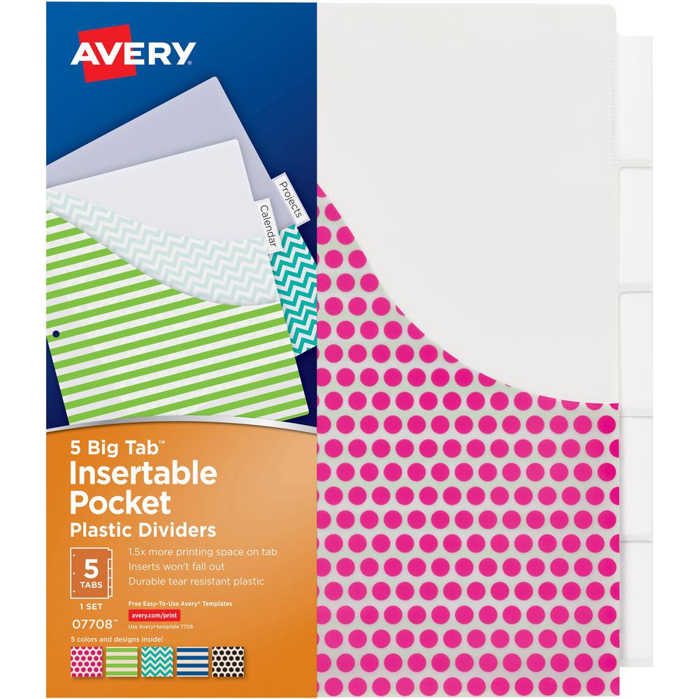 Avery&reg; Big Tab Insertable Plastic Pocket Dividers - 1 x Divider(s) - 5 Tab(s) - 5 Tab(s)/Set - 9.3" Divider Width x 11.25" Divider Length - 3 Hole Punched - Multicolor Plastic Divider - Clear Plas. Picture 1
