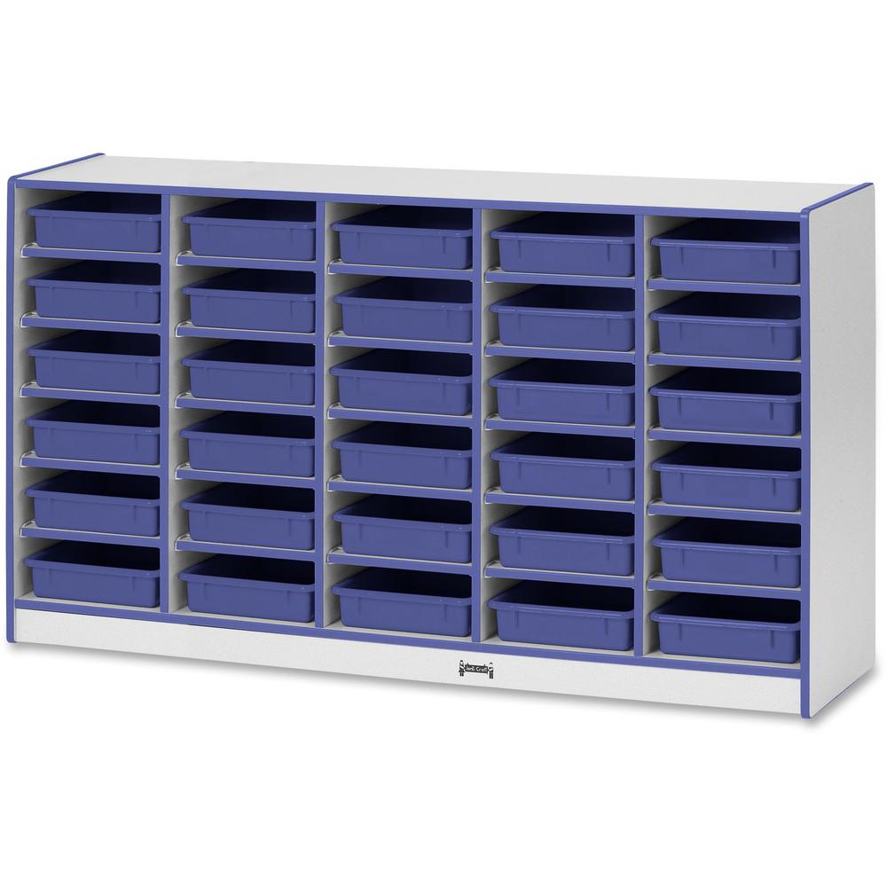 Jonti-Craft Rainbow Accents Mobile Paper-Tray Storage - 30 Compartment(s) - 35.5" Height x 60" Width x 15" Depth - Chip Resistant, Laminated - Blue - Rubber - 1 Each. Picture 1
